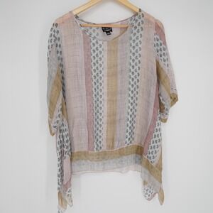 Le Marais Paris Silk Chiffon Blouse Womens L Multicolor Sheer Tunic 3/4 Sleeve